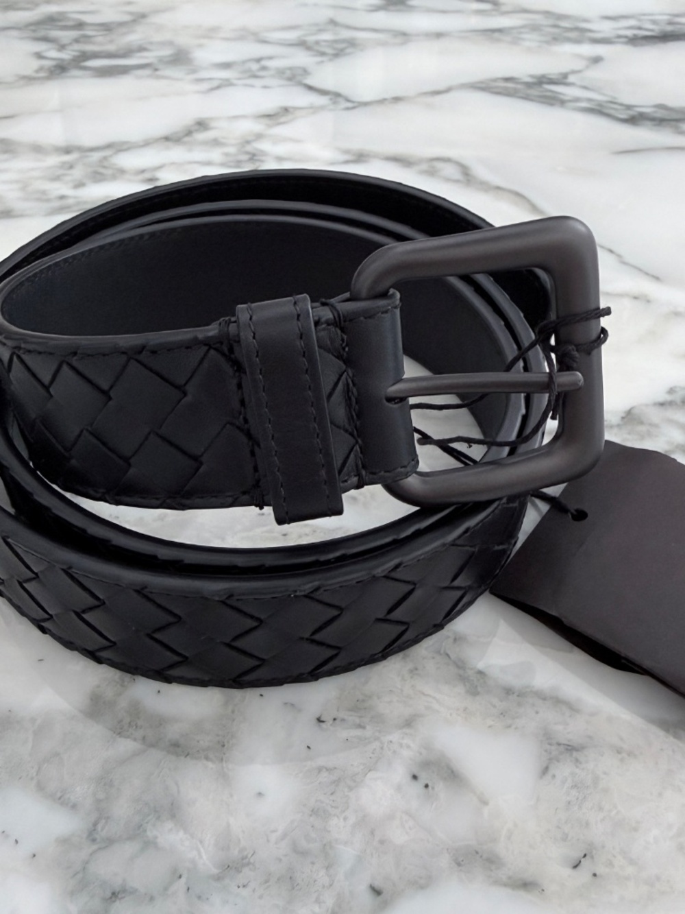 Bottega Veneta Intrecciato Calf Leather Men's Black Belt